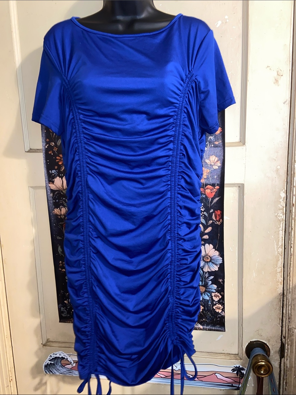 ROYAL BLUE BODYCON DRESS Ruched & Bows